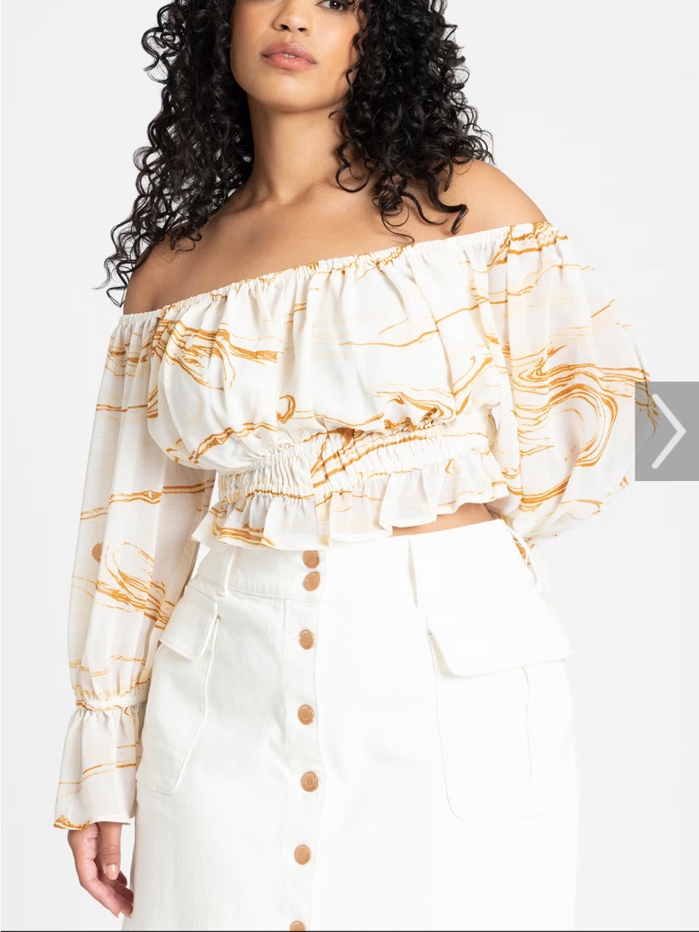 Eloquii White Crop Top with Tan Marble Print